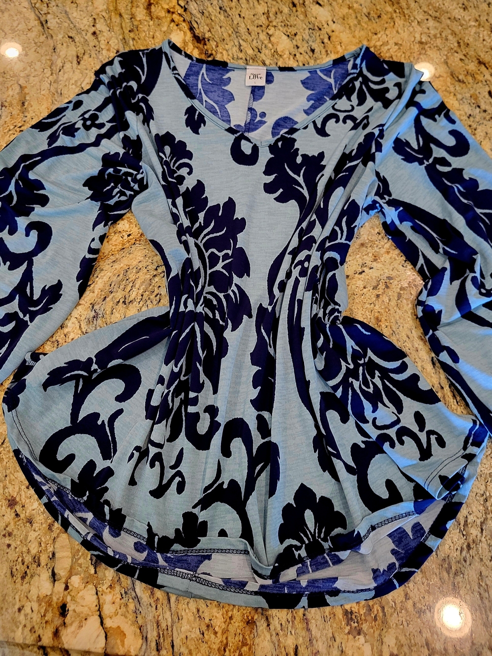 Sew In Love Light Blue & Navy Floral V-Neck Tunic